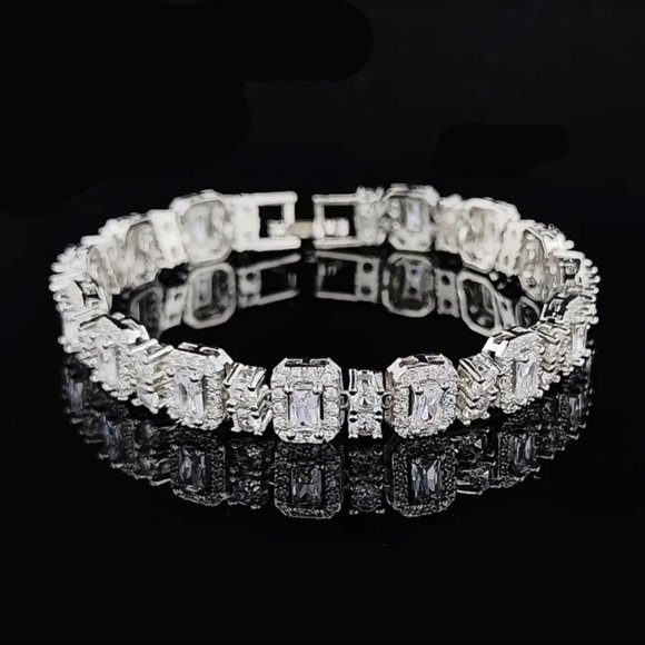 NEW “7” LUXURY S925 STERLING SILVER DIAMOND BRACELET - Picture 2 of 4